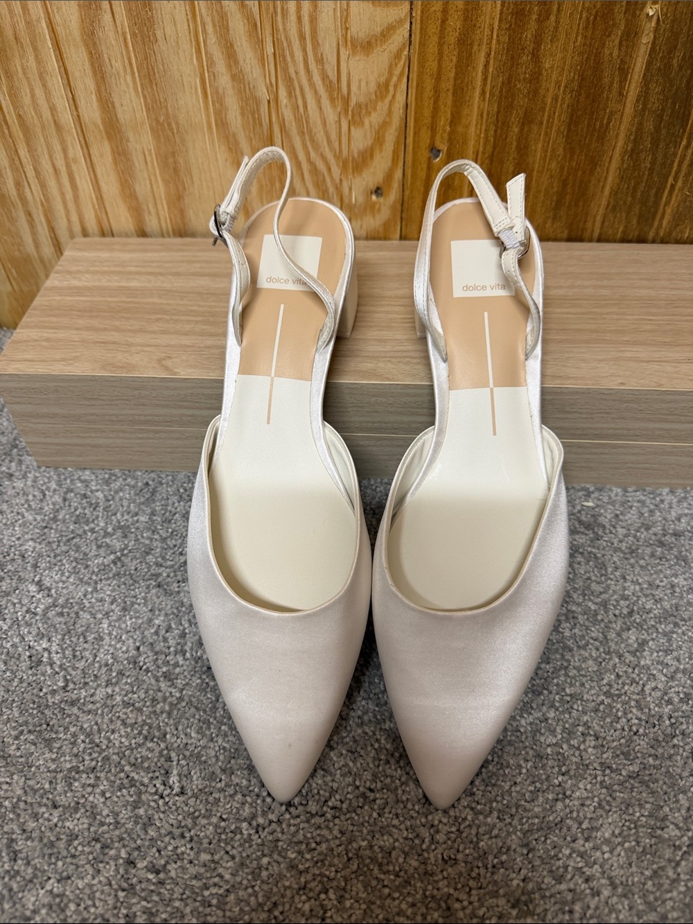 Dolce Vita Ivory Satin Pointed Slingback Mules